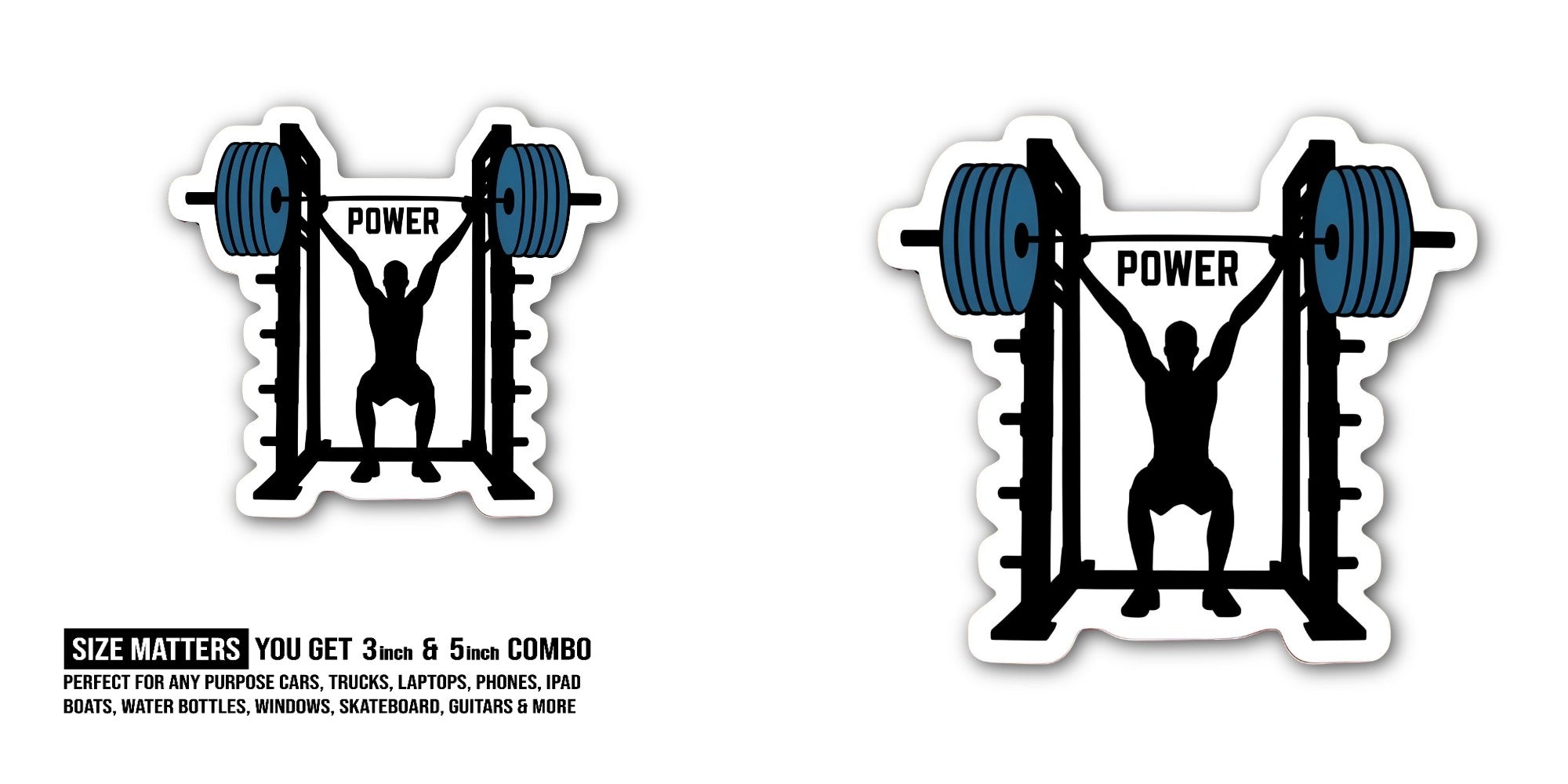 POWER Black Man Sticker, Waterproof Vinyl Decal Sticker Indoor Or Outdoor 2 (Pieces) 3" and 5"