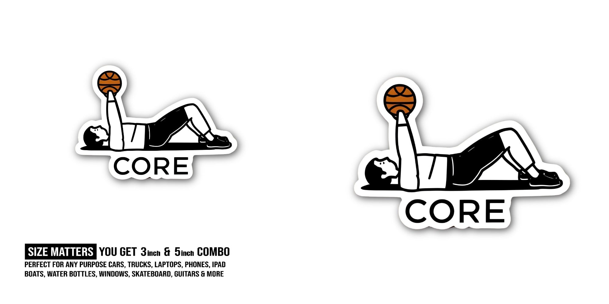 CORE Man Workout Sticker, Waterproof Vinyl Decal Sticker Indoor Or Outdoor 2 (Pieces) 3" and 5"