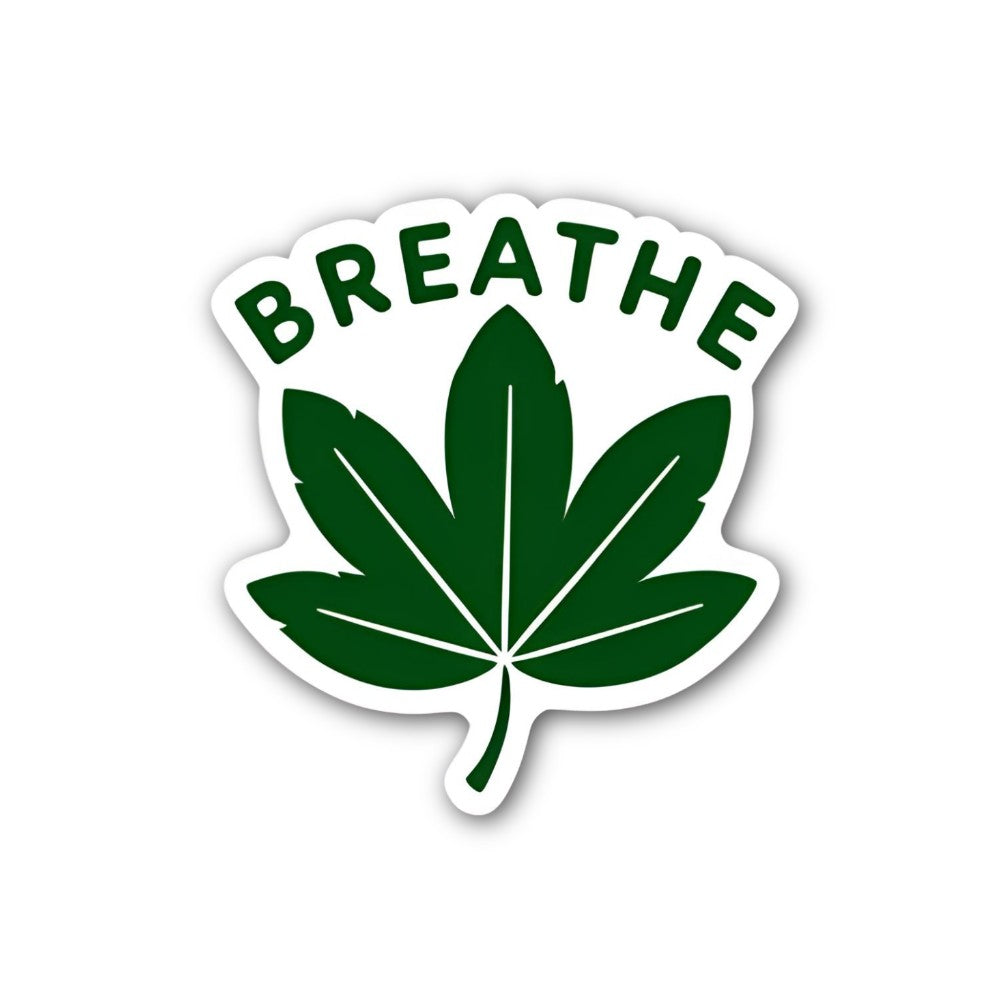 BREATHE Green Leaf Sticker, Waterproof Vinyl Decal Sticker Indoor Or Outdoor 2 (Pieces) 3" and 5"