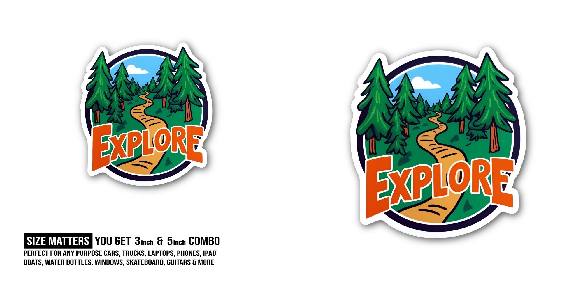 EXPLORE Beautiful Jungle Sticker, Waterproof Vinyl Decal Sticker Indoor Or Outdoor 2 (Pieces) 3" and 5"