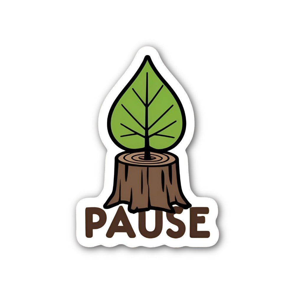PAUSE Cute Tree Stump Sticker, Waterproof Vinyl Decal Sticker Indoor Or Outdoor 2 (Pieces) 3" and 5"