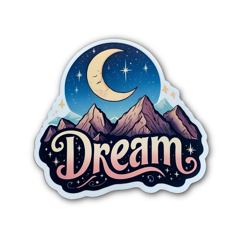 DREAM Colourful Mountain & moon Sticker, Waterproof Vinyl Decal Sticker Indoor Or Outdoor 2 (Pieces) 3" and 5"