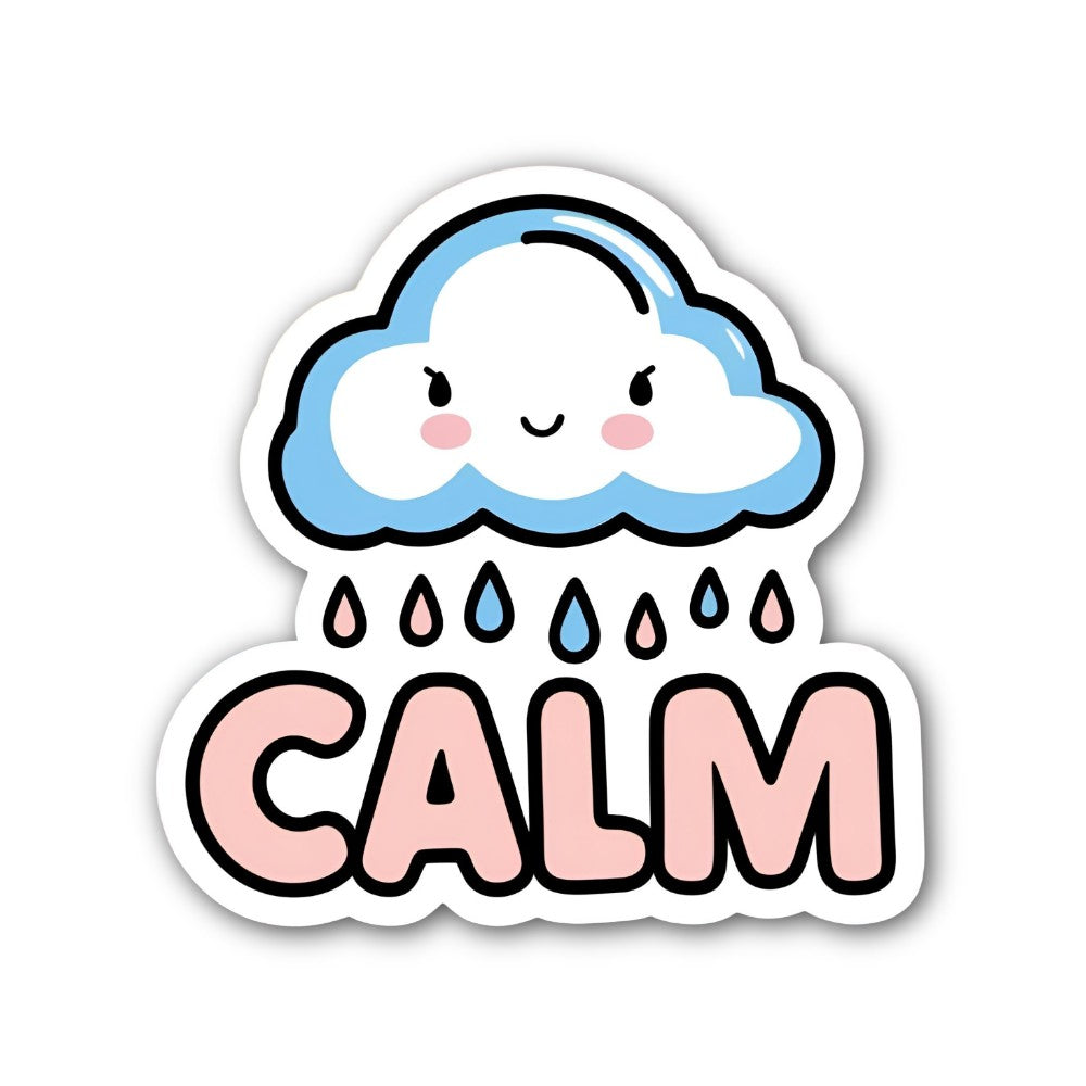 CALM Happy Rain Cloud Sticker, Waterproof Vinyl Decal Sticker Indoor Or Outdoor 2 (Pieces) 3" and 5"