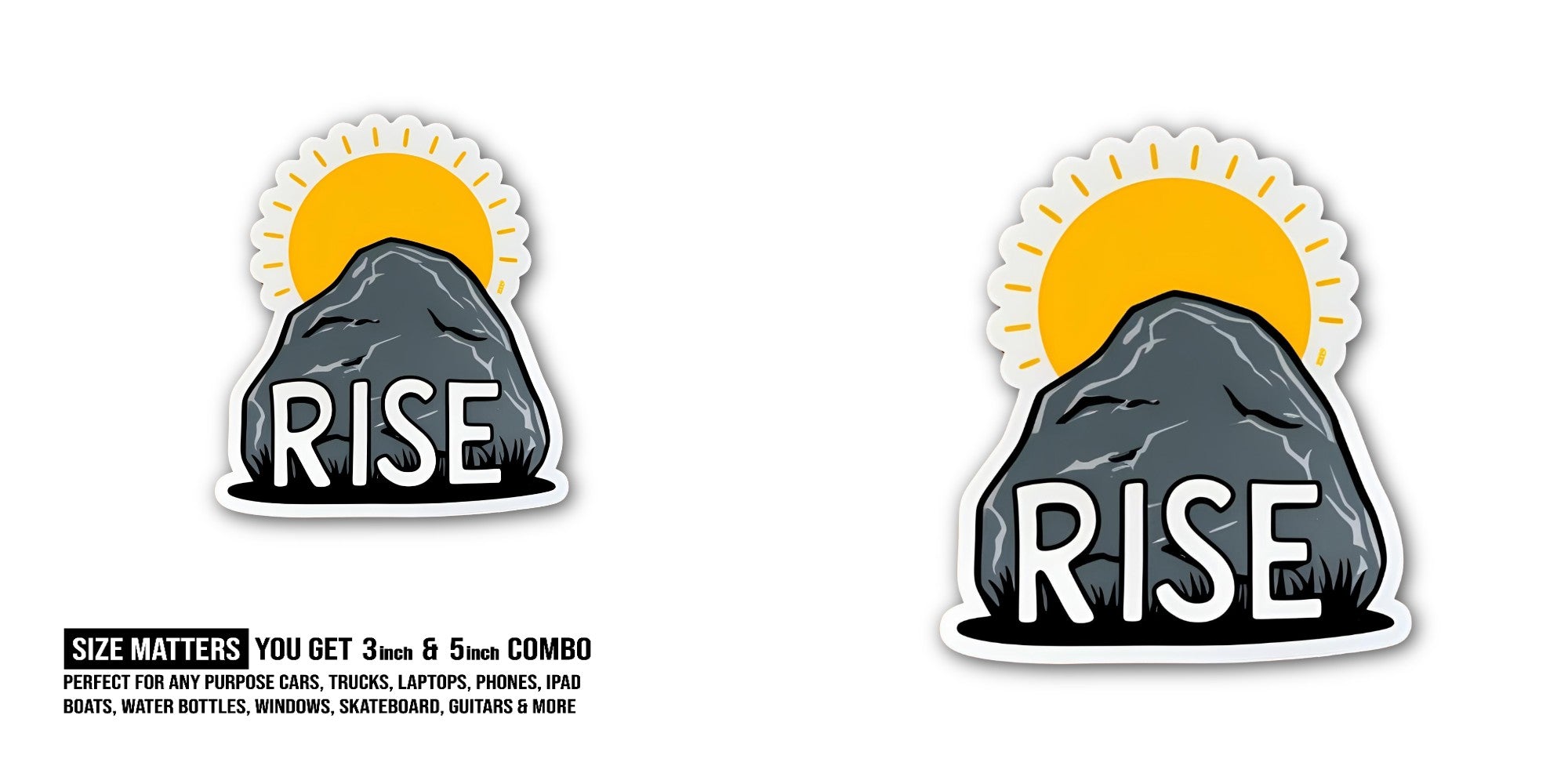 Cute Sun RISE Sticker, Waterproof Vinyl Decal Sticker Indoor Or Outdoor 2 (Pieces) 3" and 5"