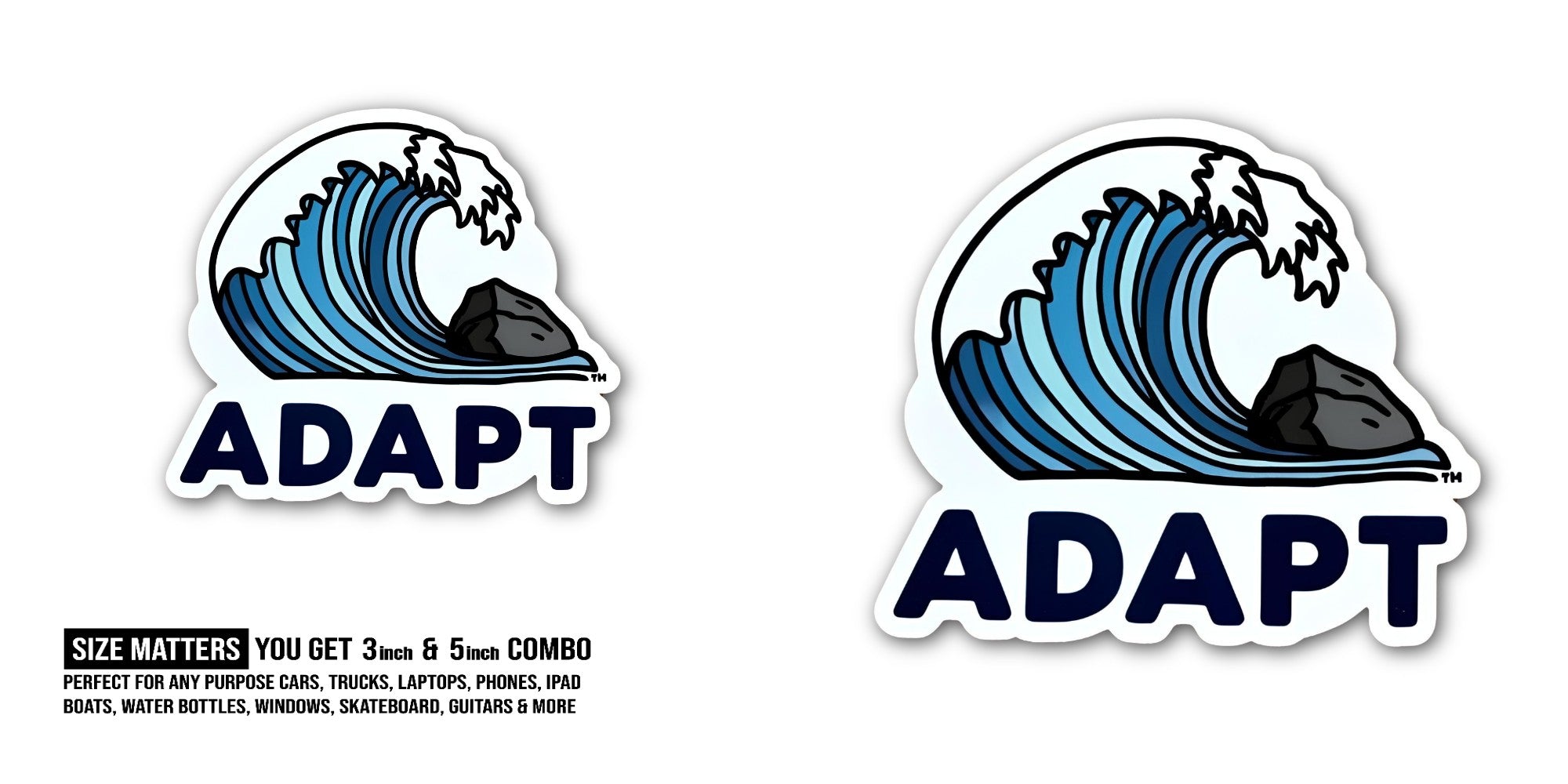 ADAPT Beautiful Beach Wave Sticker, Waterproof Vinyl Decal Sticker Indoor Or Outdoor 2 (Pieces) 3" and 5"