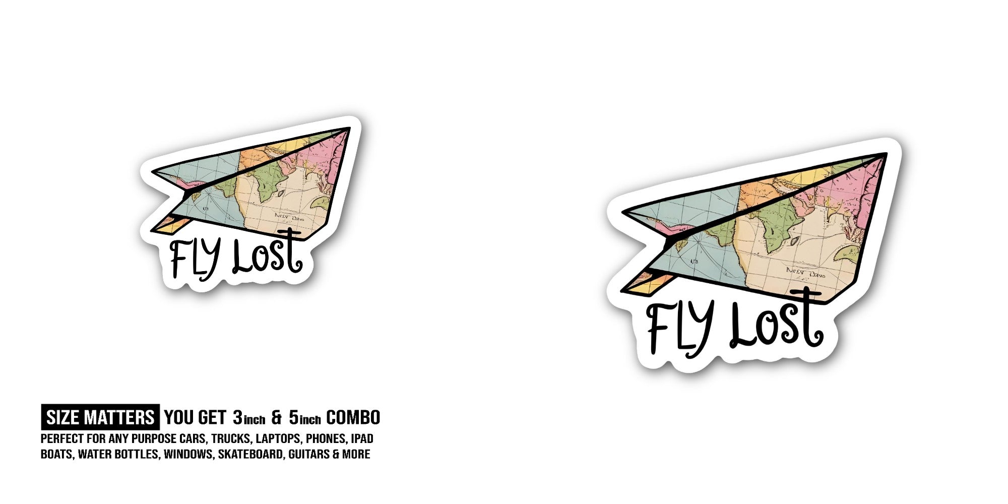 FLY Lost Colourful Paper Rocket Sticker, Waterproof Vinyl Decal Sticker Indoor Or Outdoor 2 (Pieces) 3" and 5"