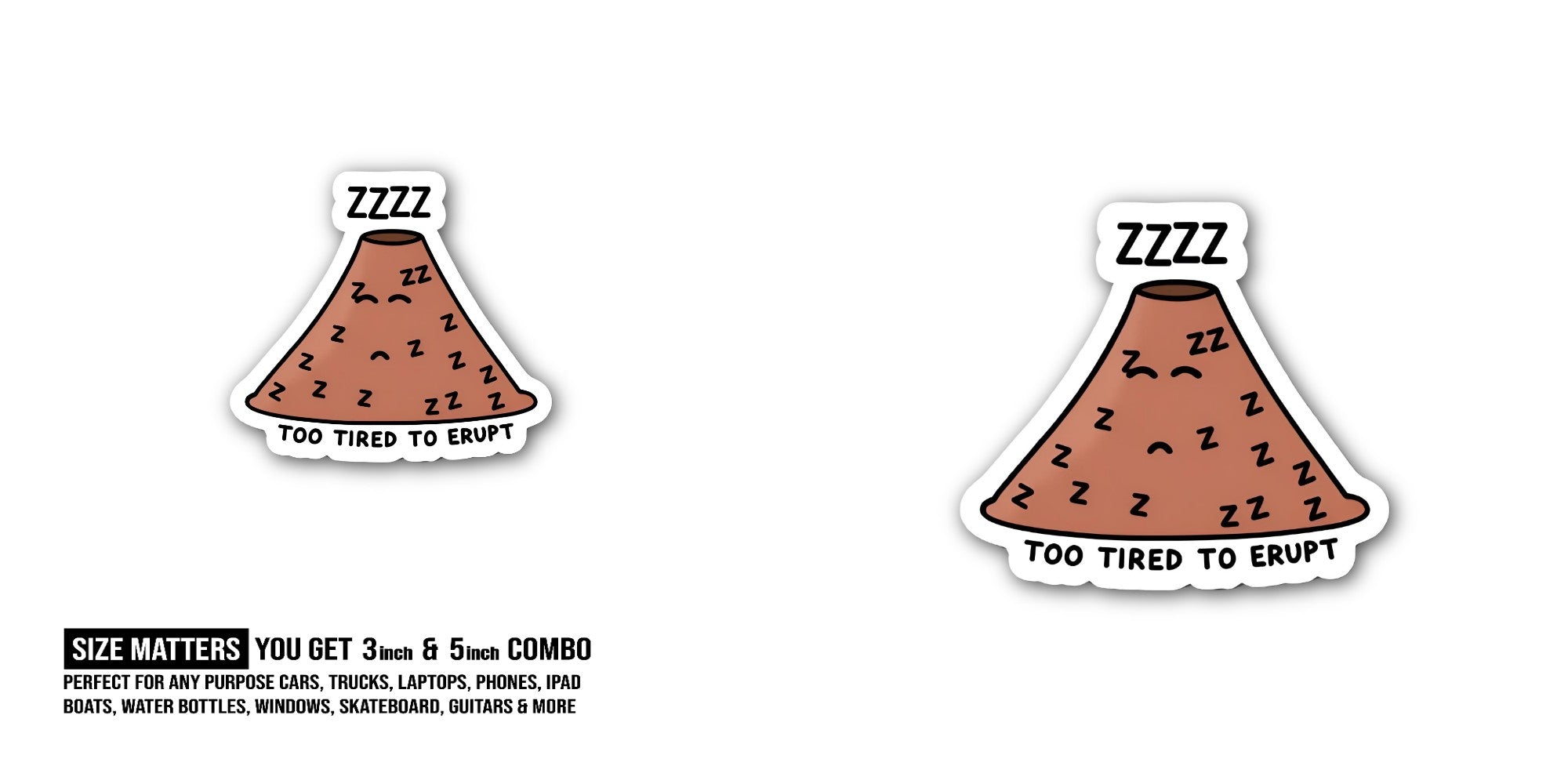 Cute Volcano Sticker, Waterproof Vinyl Decal Sticker Indoor Or Outdoor 2 (Pieces) 3" and 5"