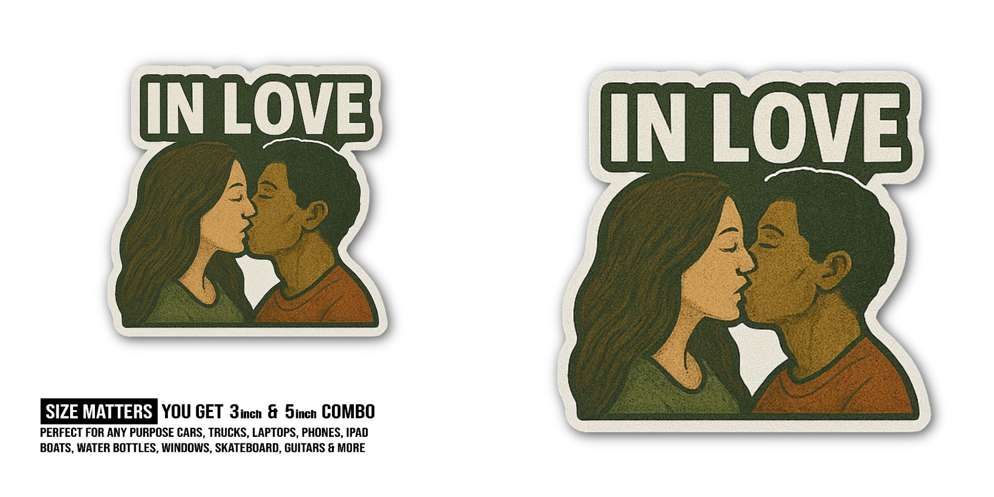 IN Love Sticker, Waterproof Vinyl Decal Sticker Indoor Or Outdoor 2 (Pieces) 3" and 5"