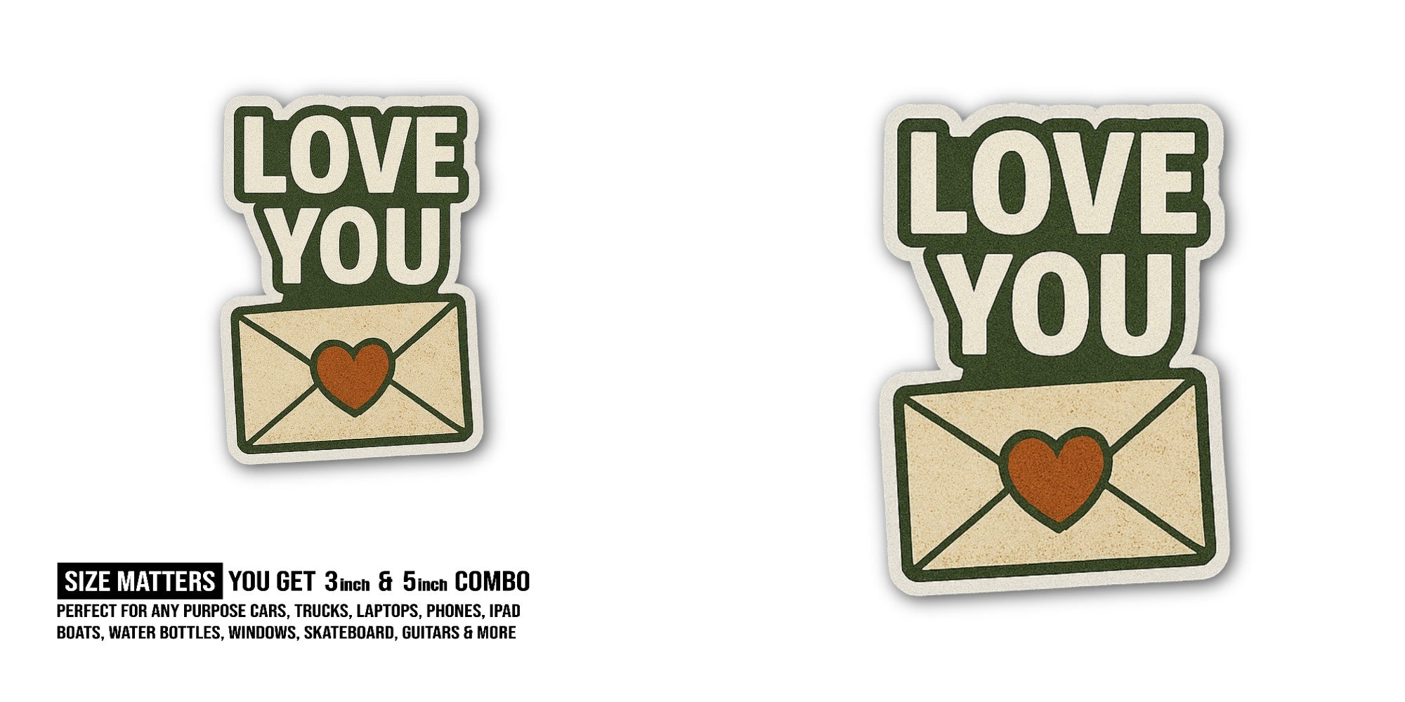 Love you Letter Sticker, Waterproof Vinyl Decal Sticker Indoor Or Outdoor 2 (Pieces) 3" and 5"