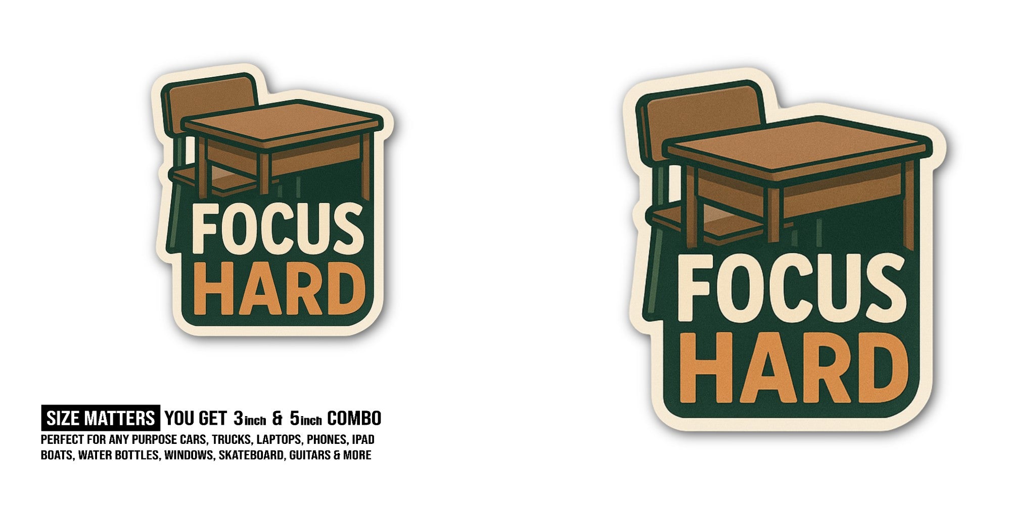 FOCUS HARD Sticker, Waterproof Vinyl Decal Sticker Indoor Or Outdoor 2 (Pieces) 3" and 5"