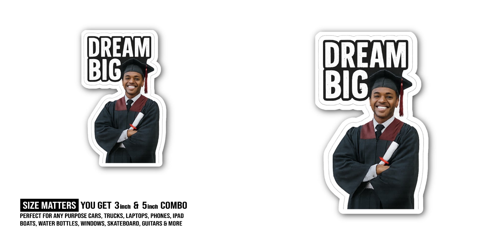 Graduation Sticker, Waterproof Vinyl Decal Sticker Indoor Or Outdoor 2 (Pieces) 3" and 5"