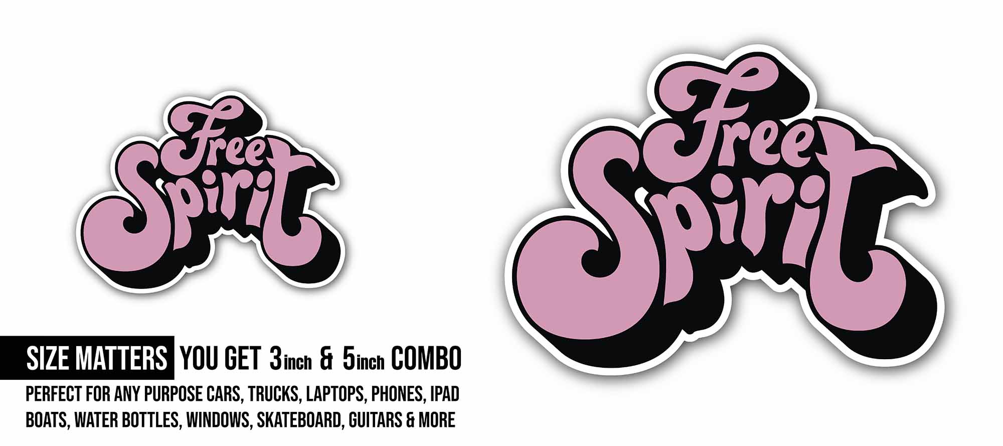 Free Spirit Sticker, Waterproof Vinyl Decal Sticker Indoor Or Outdoor 2 (Pieces) 3" and 5"