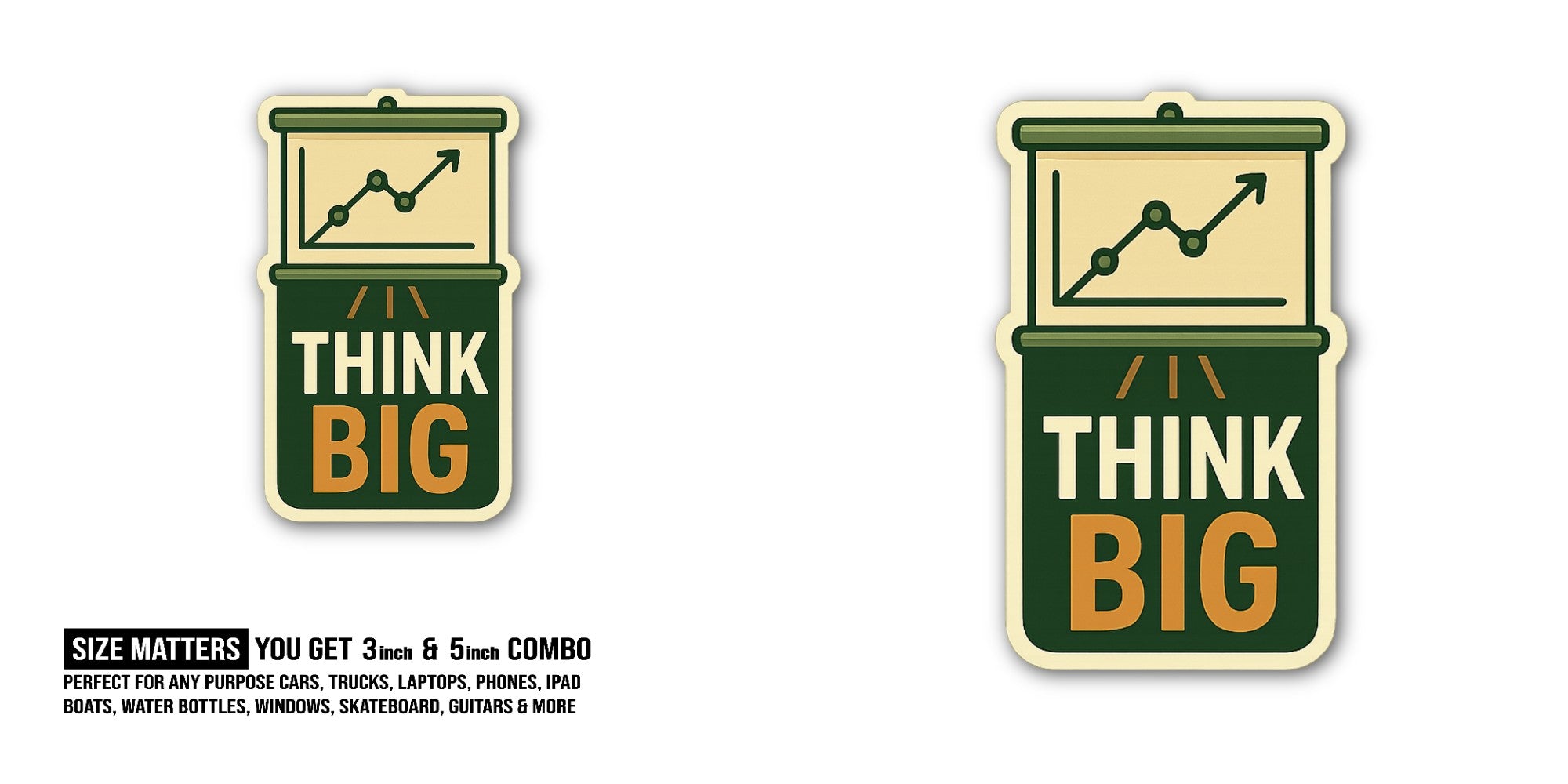 Think Big Sticker, Waterproof Vinyl Decal Sticker Indoor Or Outdoor 2 (Pieces) 3" and 5"