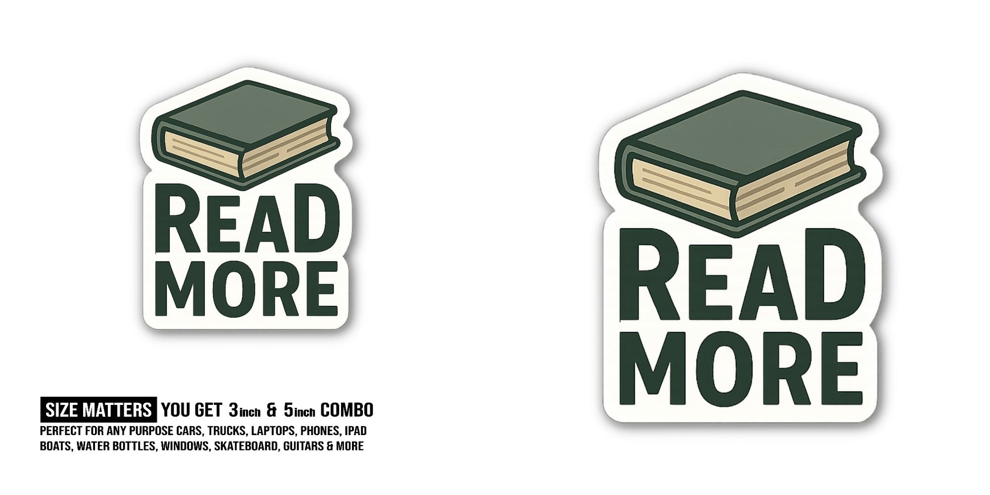 BOOK BOOK Sticker, Waterproof Vinyl Decal Sticker Indoor Or Outdoor 2 (Pieces) 3" and 5"
