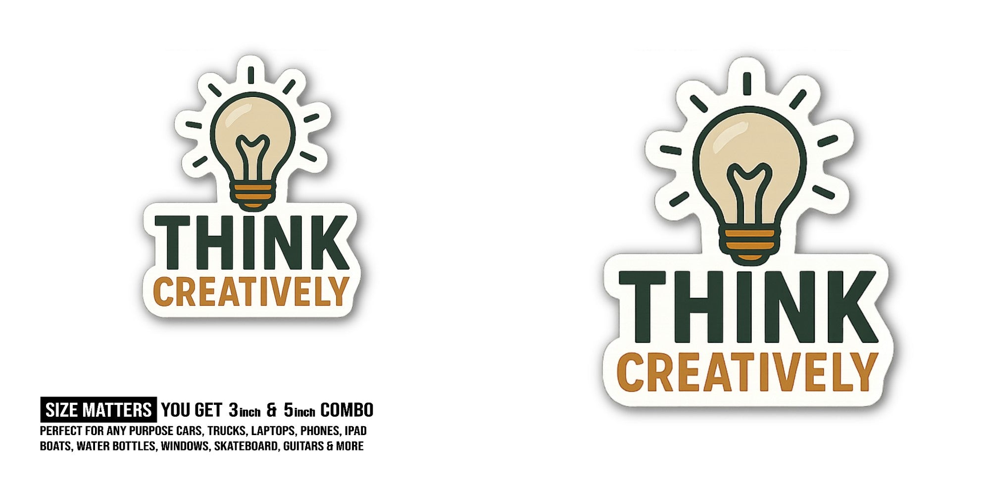 THINK CREATIVELY Sticker, Waterproof Vinyl Decal Sticker Indoor Or Outdoor 2 (Pieces) 3" and 5"