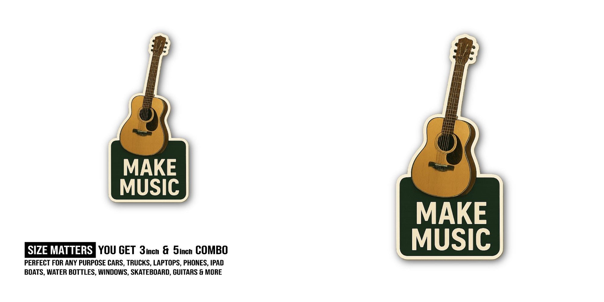 Make Music Sticker, Waterproof Vinyl Decal Sticker Indoor Or Outdoor 2 (Pieces) 3" and 5"