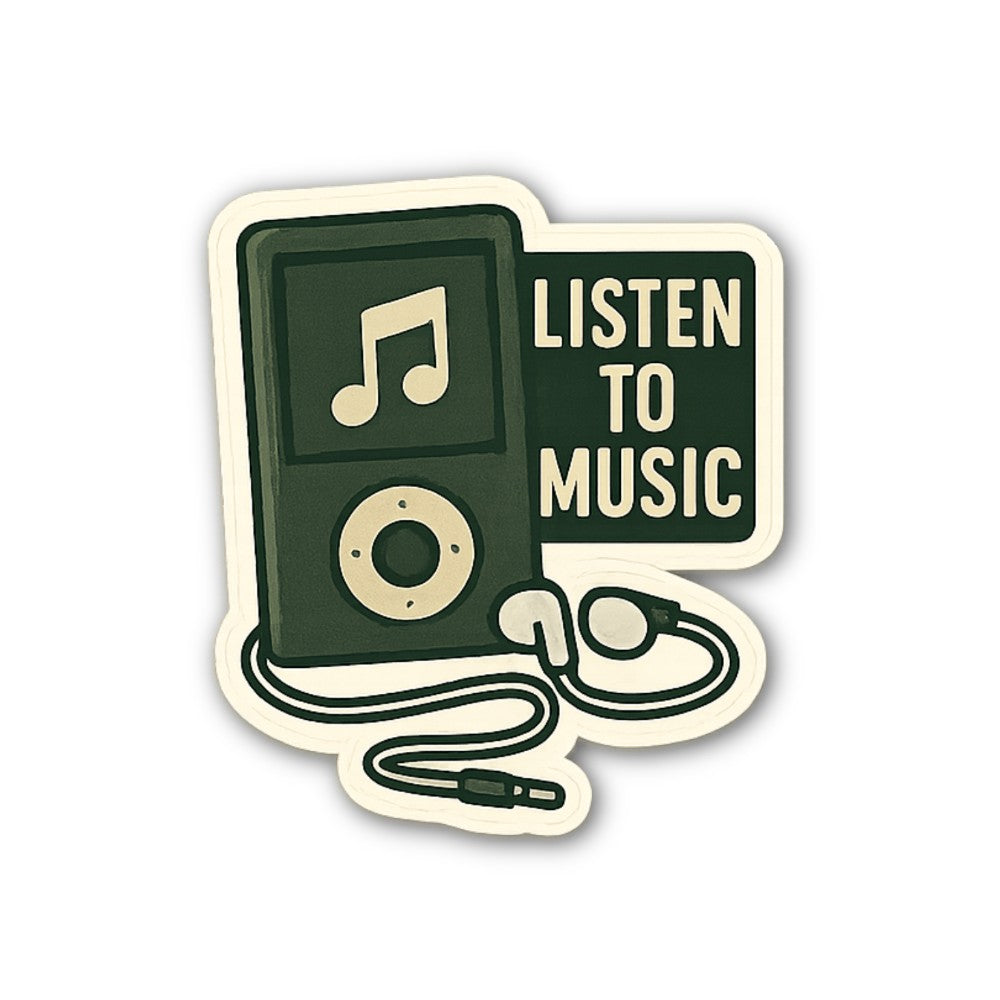 LISTEN TO MUSIC Sticker, Waterproof Vinyl Decal Sticker Indoor Or Outdoor 2 (Pieces) 3" and 5"