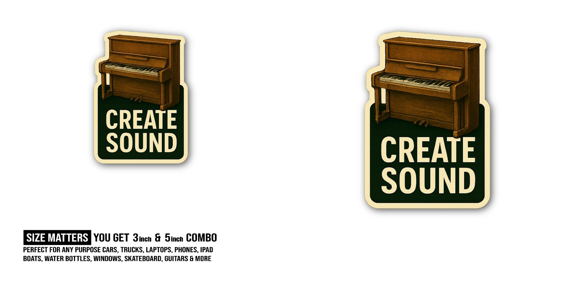 CREATE SOUND Sticker, Waterproof Vinyl Decal Sticker Indoor Or Outdoor 2 (Pieces) 3" and 5"