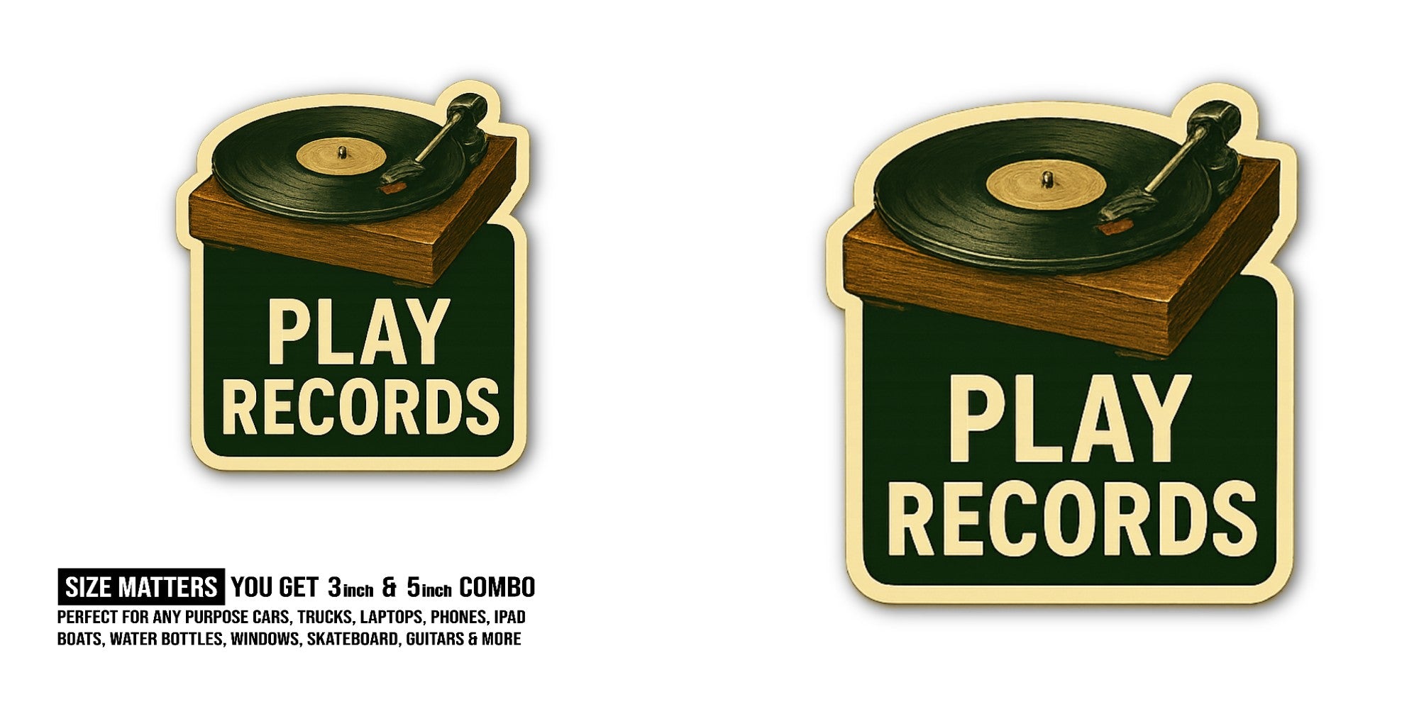 PLAY RECORDS & DISK Sticker, Waterproof Vinyl Decal Sticker Indoor Or Outdoor 2 (Pieces) 3" and 5"