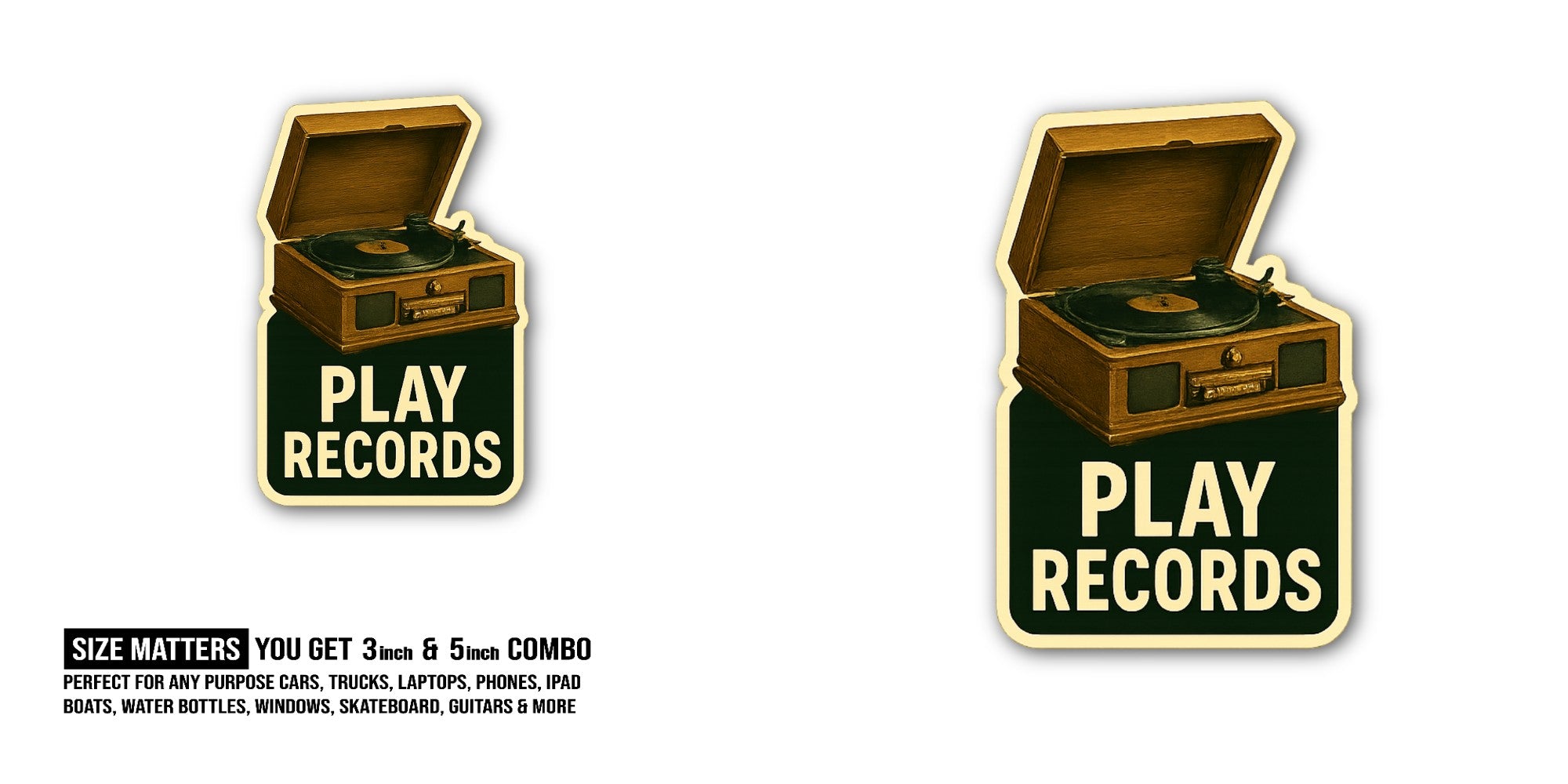 PLAY RECORDS & BROWN BOX Sticker, Waterproof Vinyl Decal Sticker Indoor Or Outdoor 2 (Pieces) 3" and 5"