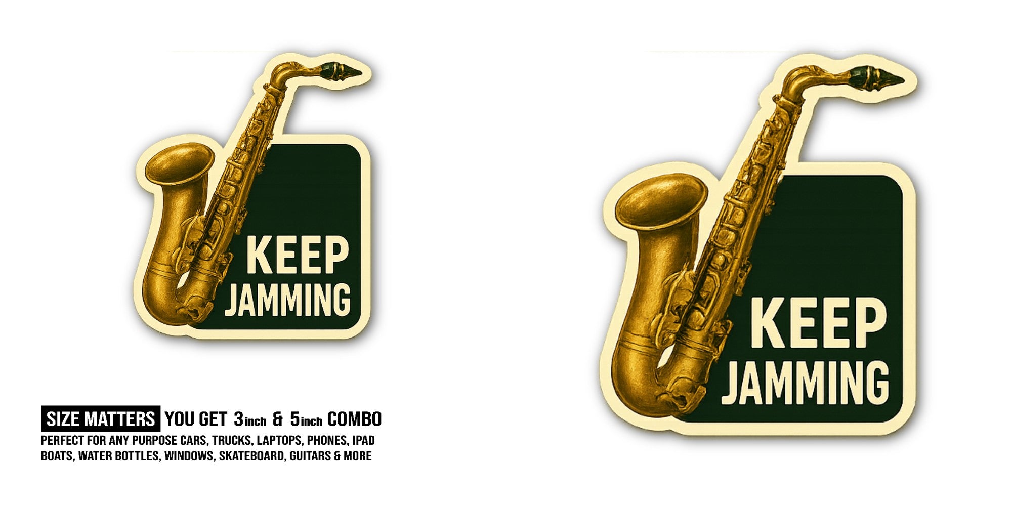 KEEP JAMMING Sticker, Waterproof Vinyl Decal Sticker Indoor Or Outdoor 2 (Pieces) 3" and 5"