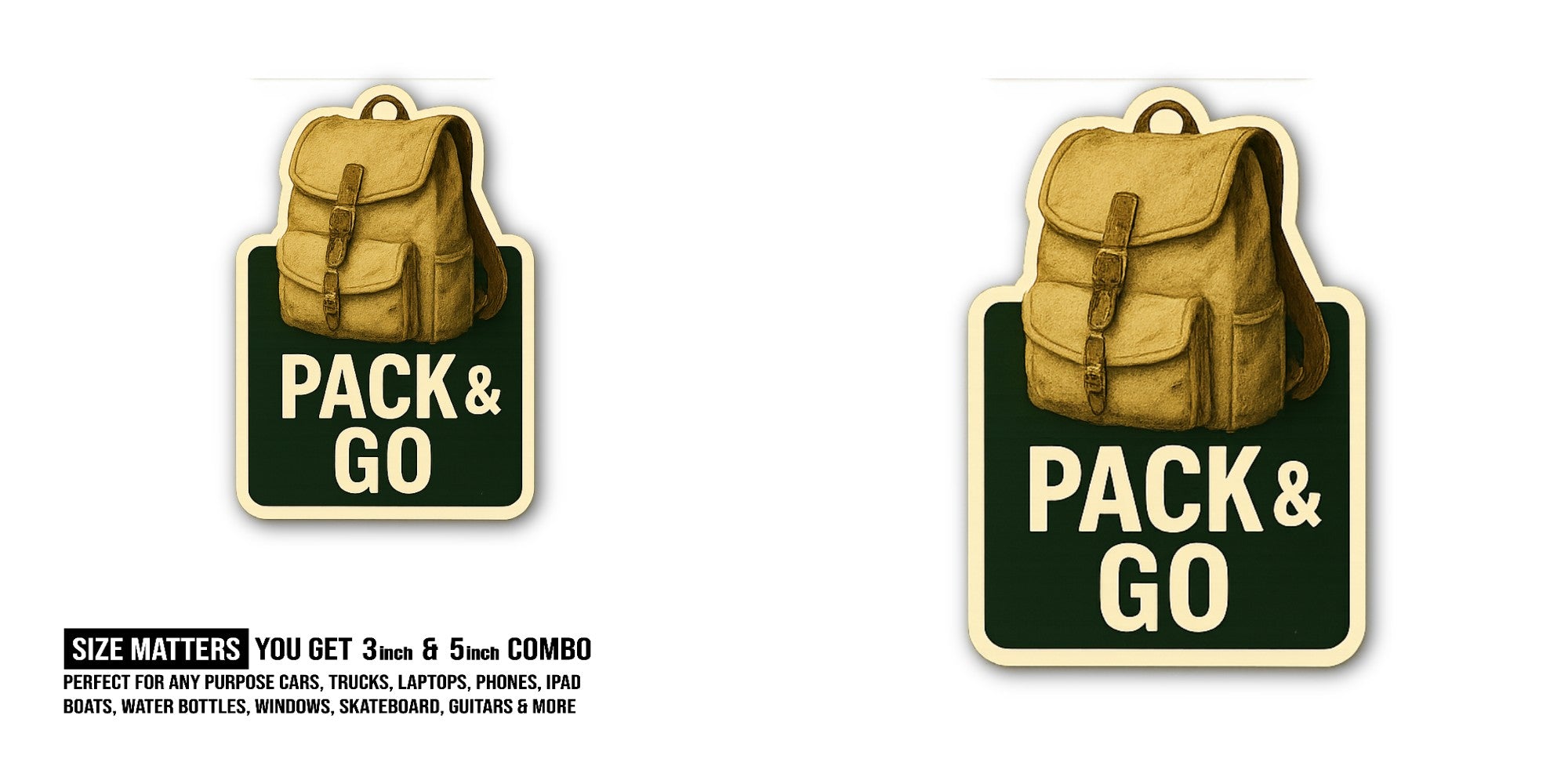 PACK & GO Sticker, Waterproof Vinyl Decal Sticker Indoor Or Outdoor 2 (Pieces) 3" and 5"