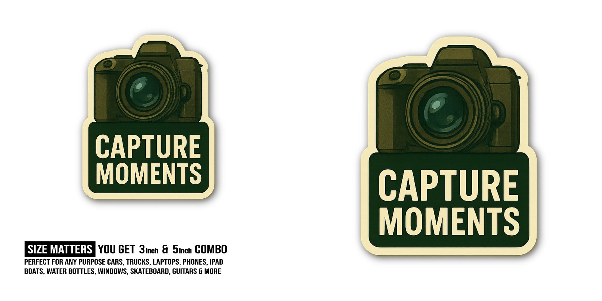 CAPTURE & CAMERA Sticker, Waterproof Vinyl Decal Sticker Indoor Or Outdoor 2 (Pieces) 3" and 5"
