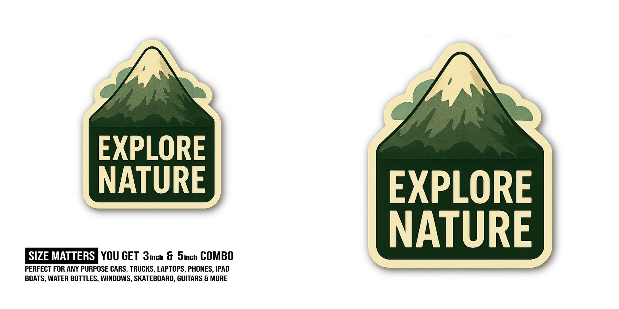 EXPLORE NATURE Sticker, Waterproof Vinyl Decal Sticker Indoor Or Outdoor 2 (Pieces) 3" and 5"