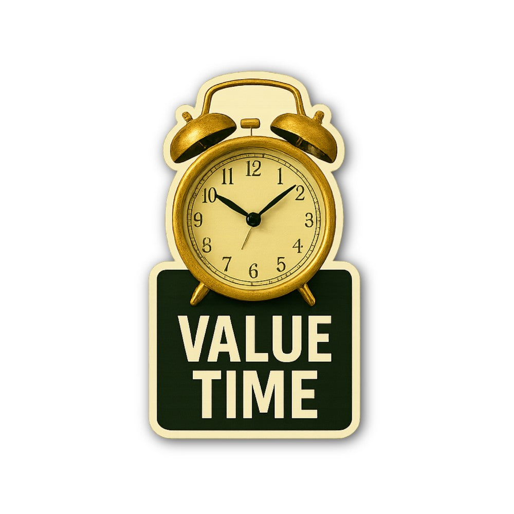 Value Time Sticker, Waterproof Vinyl Decal Sticker Indoor Or Outdoor 2 (Pieces) 3" and 5"
