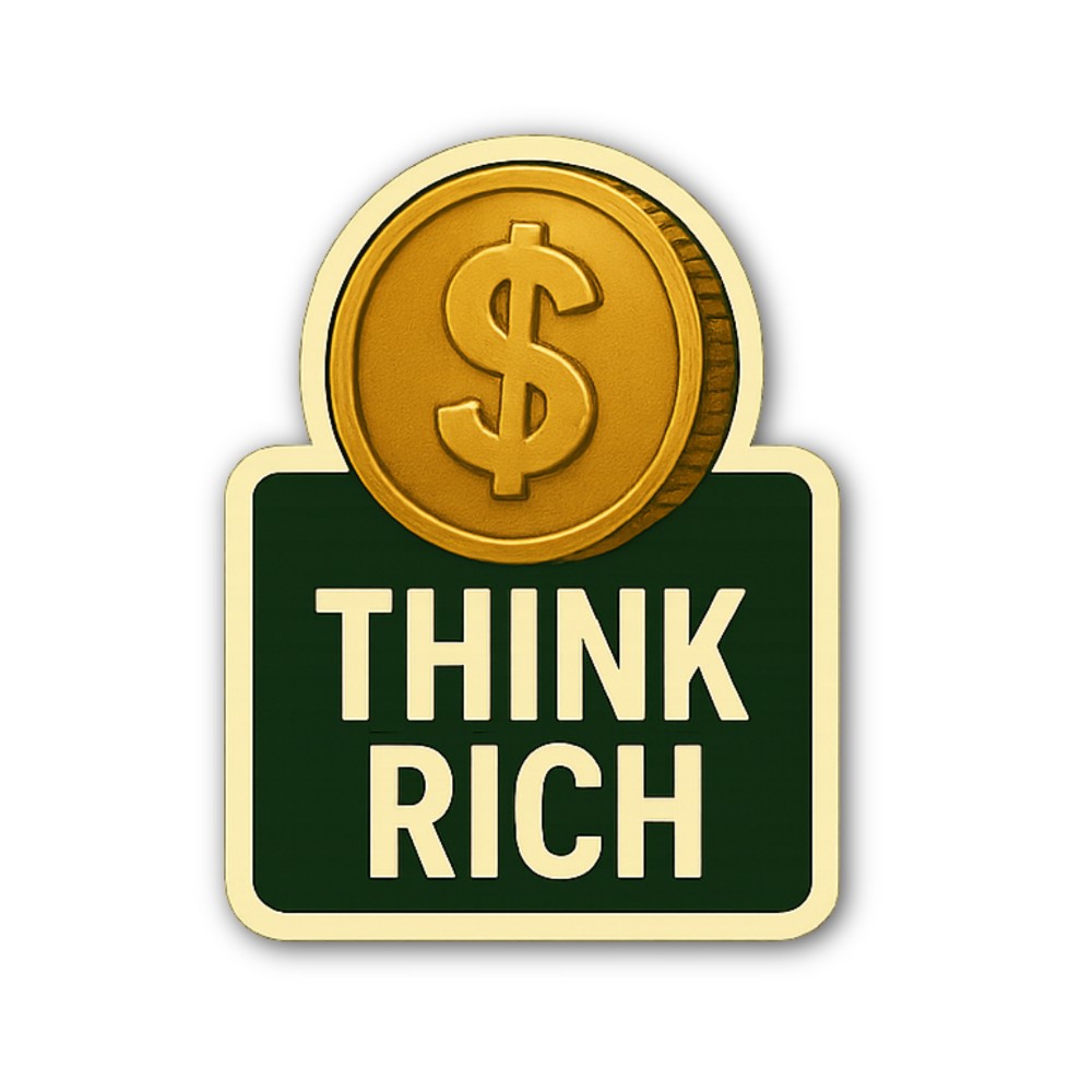 Think Rich Sticker, Waterproof Vinyl Decal Sticker Indoor Or Outdoor 2 (Pieces) 3" and 5"