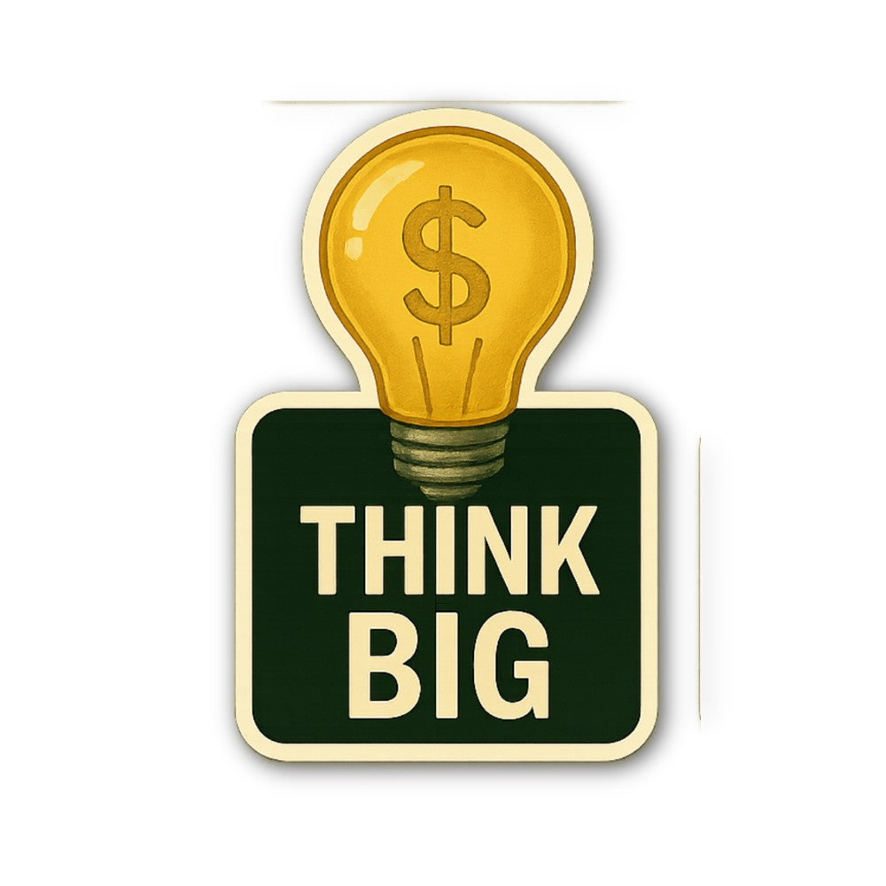 THINK BIG Money Light Bulb Sticker, Waterproof Vinyl Decal Sticker Indoor Or Outdoor 2 (Pieces) 3" and 5"
