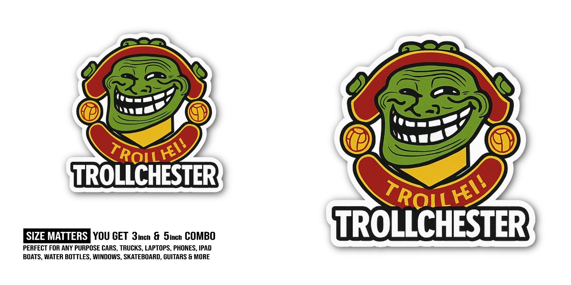FR0ILEI TR0LLCHESTER Sticker, Waterproof Vinyl Decal Sticker Indoor Or Outdoor 2 (Pieces) 3" and 5"