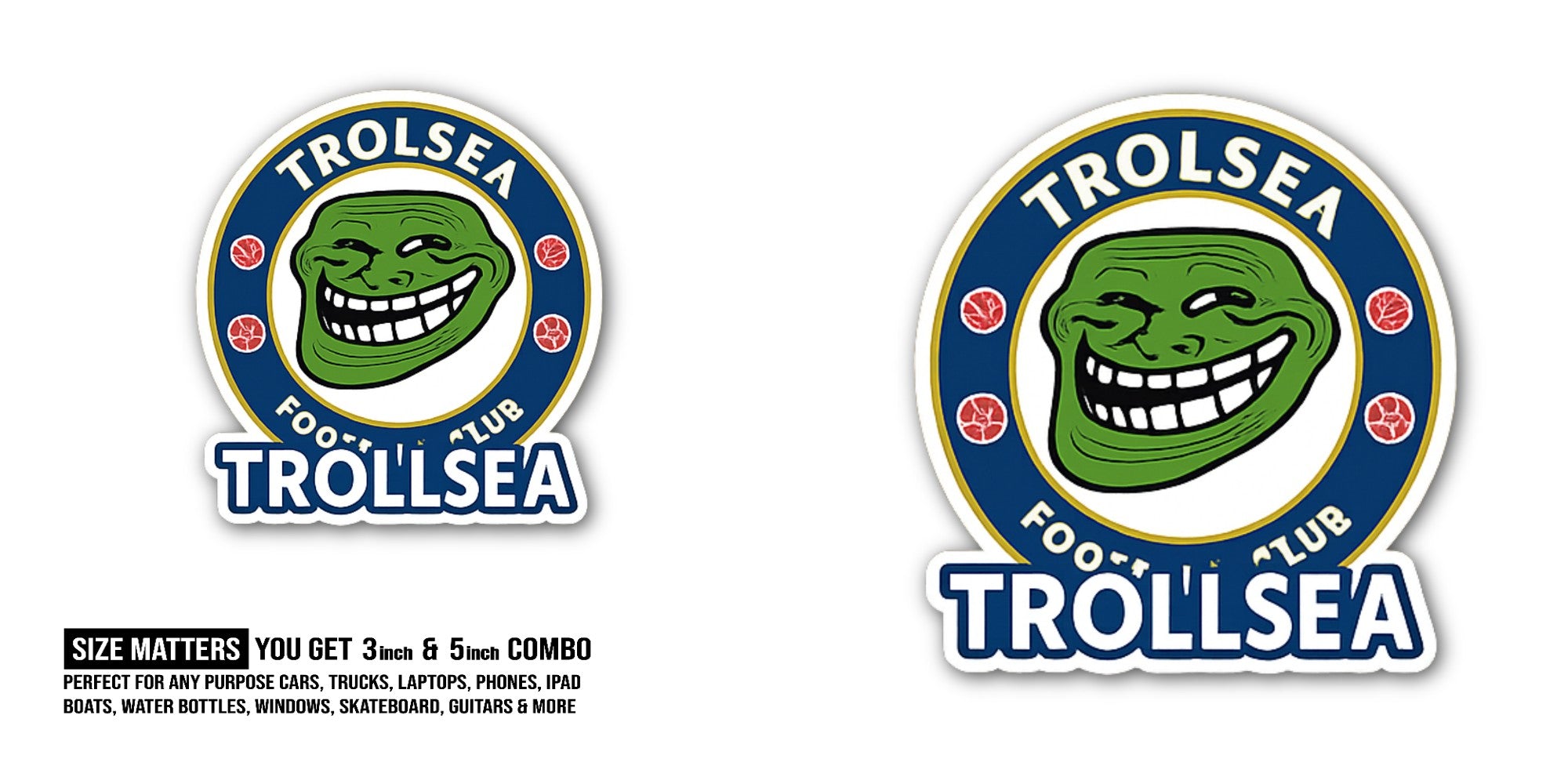 Funny Green man Face Circle Shape Sticker, Waterproof Vinyl Decal Sticker Indoor Or Outdoor 2 (Pieces) 3" and 5"