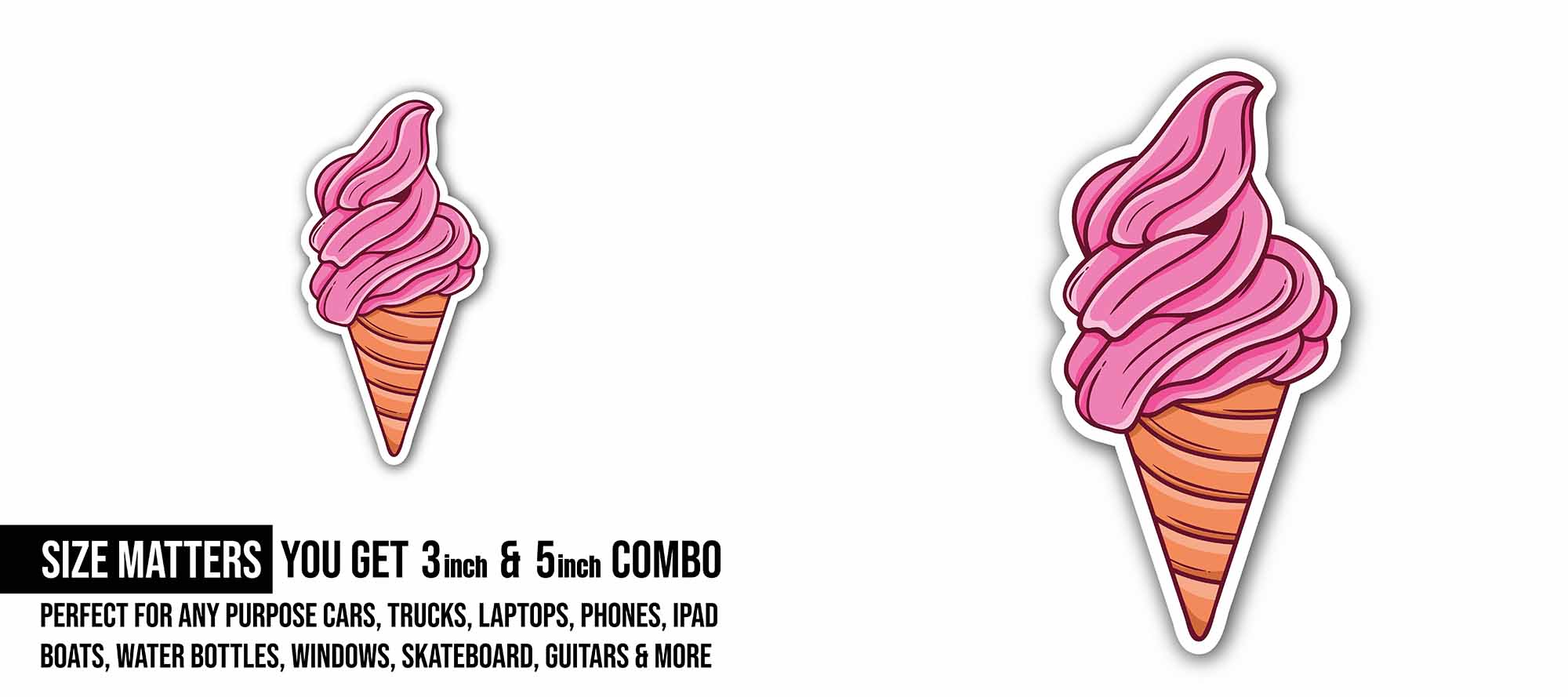 Ice-Cream Sticker, Waterproof Vinyl Decal Sticker Indoor Or Outdoor 2 (Pieces) 3" and 5"