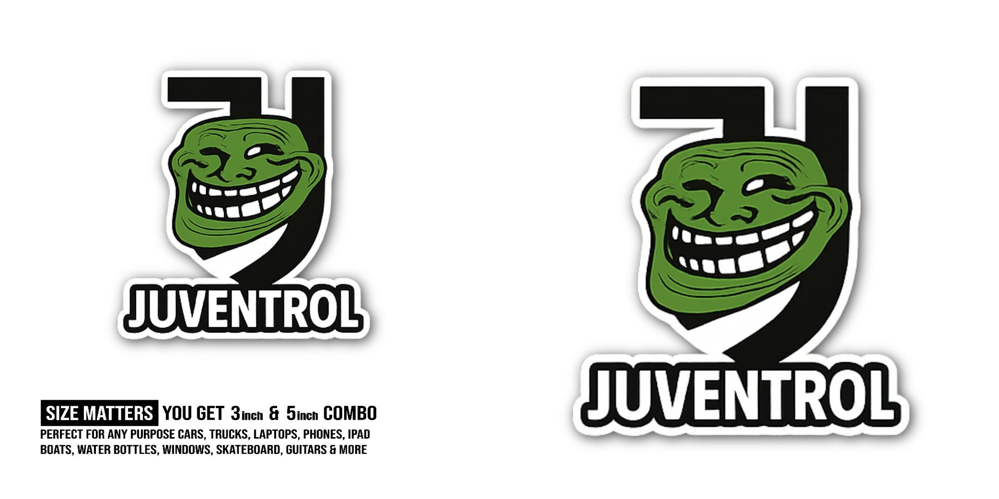Funny Face & JUVENTROL Sticker, Waterproof Vinyl Decal Sticker Indoor Or Outdoor 2 (Pieces) 3" and 5"