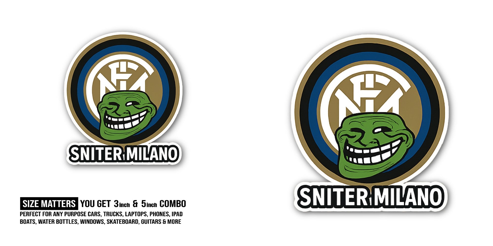 Funny SNITER MILANO Sticker, Waterproof Vinyl Decal Sticker Indoor Or Outdoor 2 (Pieces) 3" and 5"