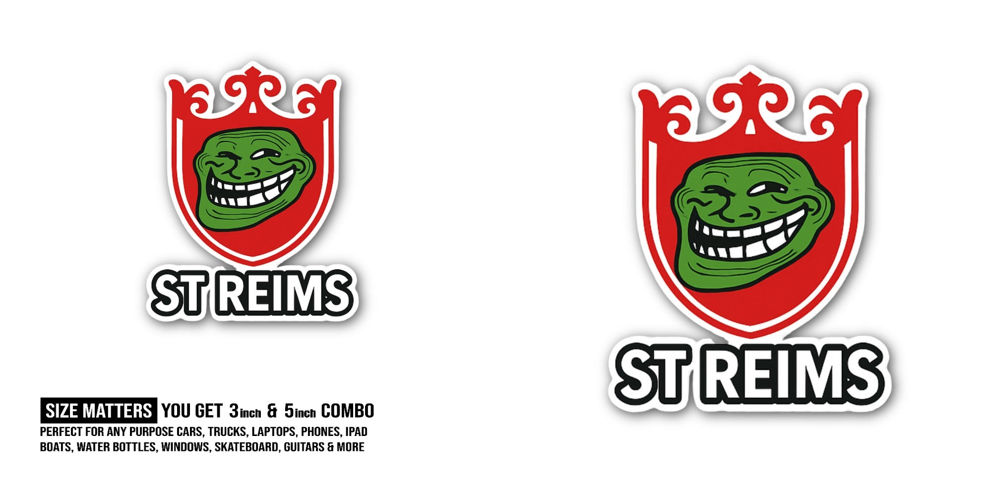 Funny Man Face & ST REIMS Sticker, Waterproof Vinyl Decal Sticker Indoor Or Outdoor 2 (Pieces) 3" and 5"