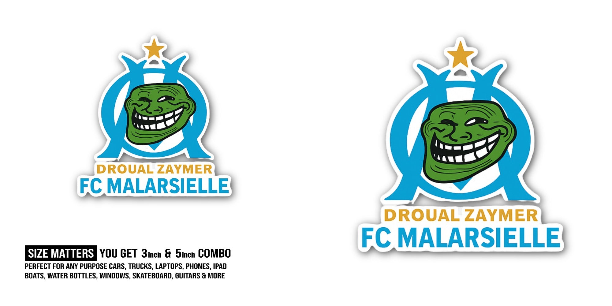 FC M@ALARSIELLE & Funny Man Face Sticker, Waterproof Vinyl Decal Sticker Indoor Or Outdoor 2 (Pieces) 3" and 5"