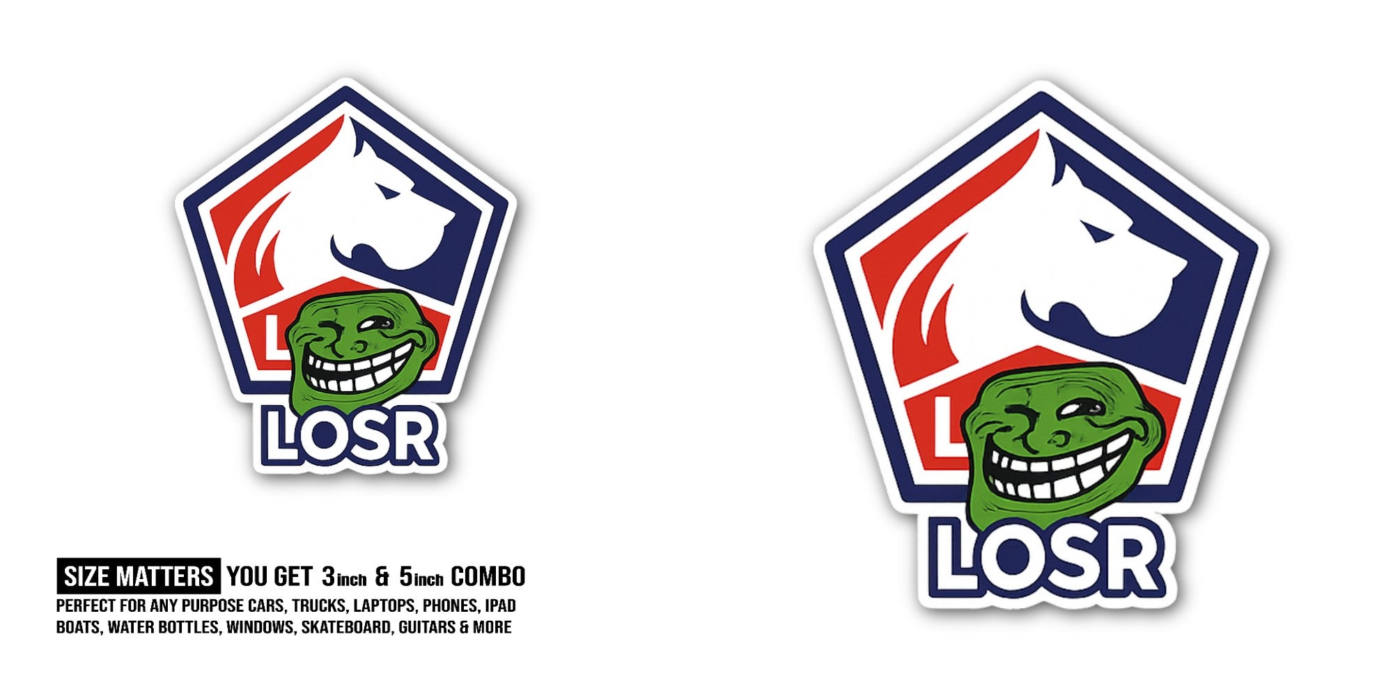 Funny Man LOSR Sticker, Waterproof Vinyl Decal Sticker Indoor Or Outdoor 2 (Pieces) 3" and 5"