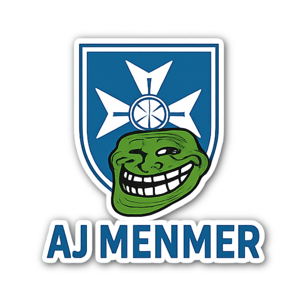 Blue Colour AJ MENMER Sticker, Waterproof Vinyl Decal Sticker Indoor Or Outdoor 2 (Pieces) 3" and 5"