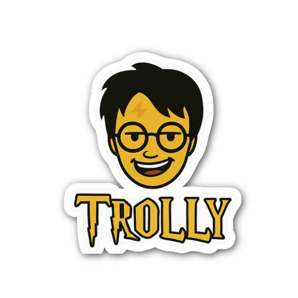 Yellow Funny Man Face With TROLLY Sticker, Waterproof Vinyl Decal Sticker Indoor Or Outdoor 2 (Pieces) 3" and 5"
