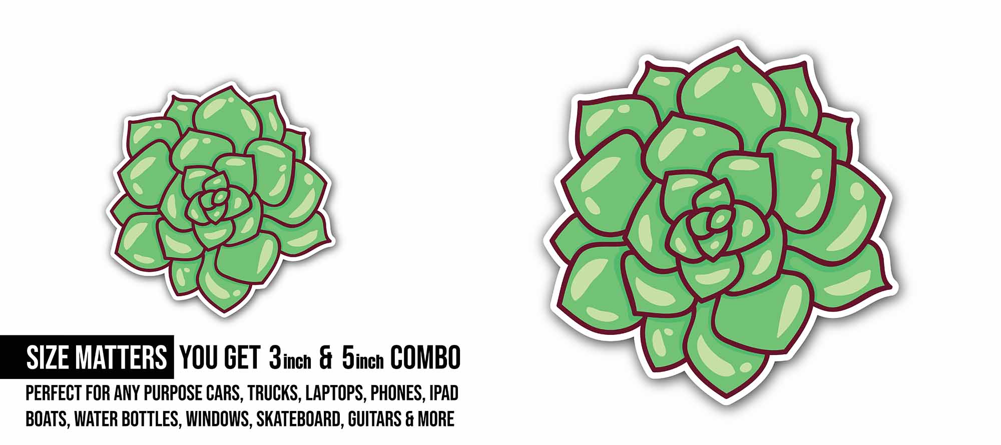 Green Haworthia Sticker, Waterproof Vinyl Decal Sticker Indoor Or Outdoor 2 (Pieces) 3" and 5"