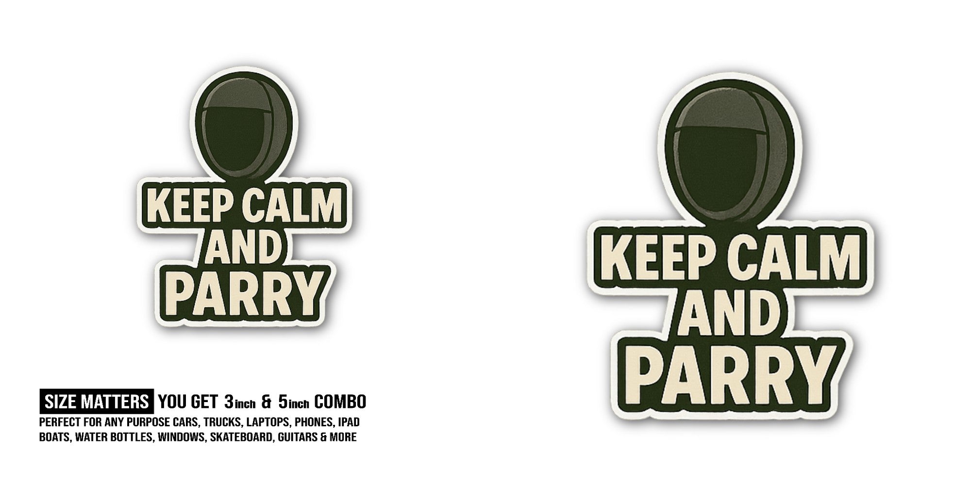 KEEP CALM AND PARRY Sticker, Waterproof Vinyl Decal Sticker Indoor Or Outdoor 2 (Pieces) 3" and 5"