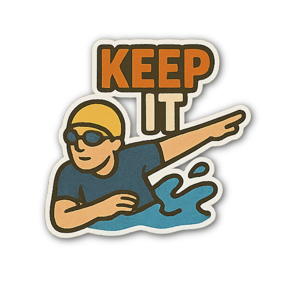KEEP IT SWIMMER MAN Sticker, Waterproof Vinyl Decal Sticker Indoor Or Outdoor 2 (Pieces) 3" and 5"