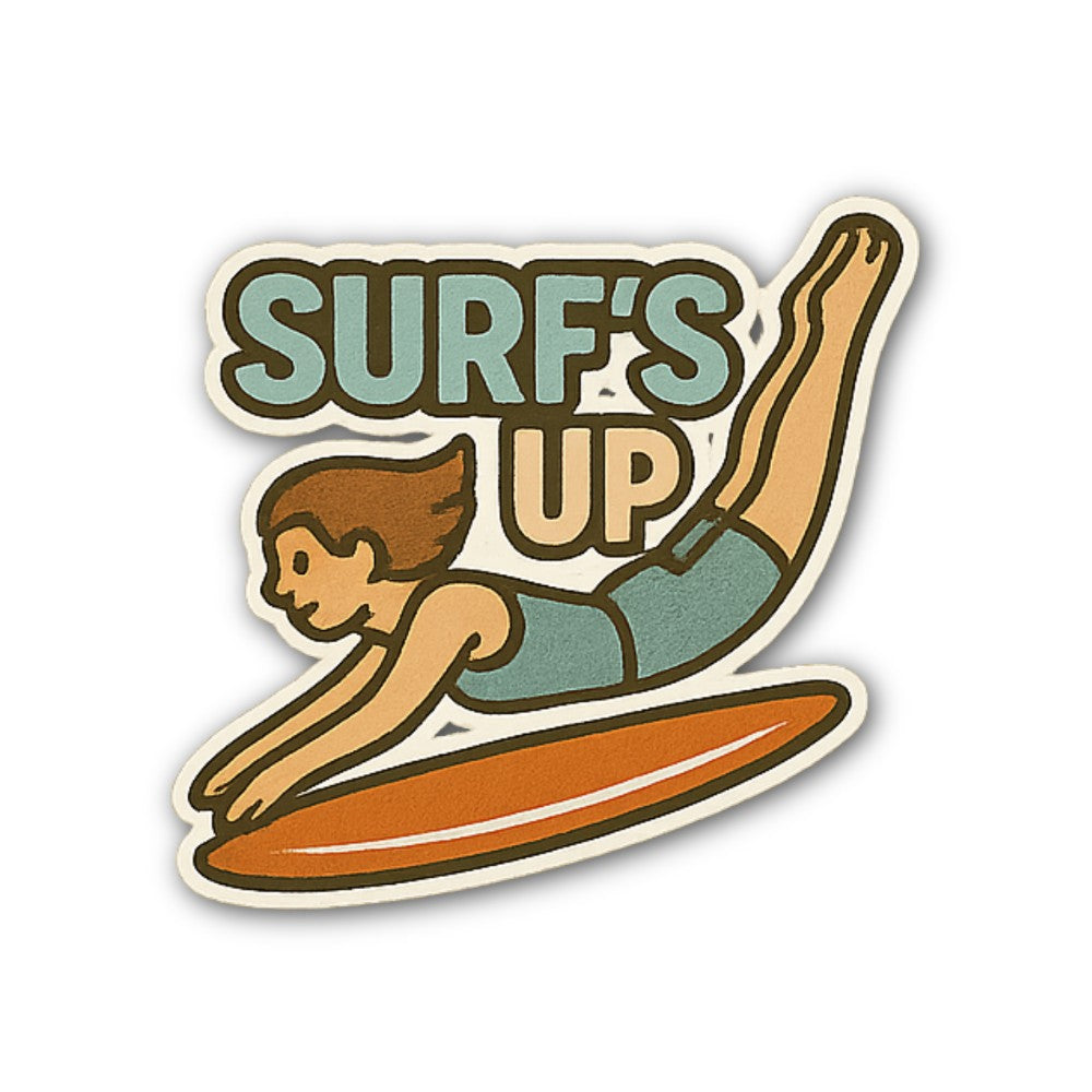 SURF'S UP Sticker, Waterproof Vinyl Decal Sticker Indoor Or Outdoor 2 (Pieces) 3" and 5"
