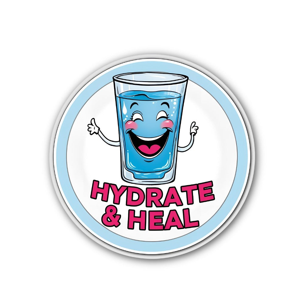 HYDRATE & HEAL Sticker, Waterproof Vinyl Decal Sticker Indoor Or Outdoor 2 (Pieces) 3" and 5"