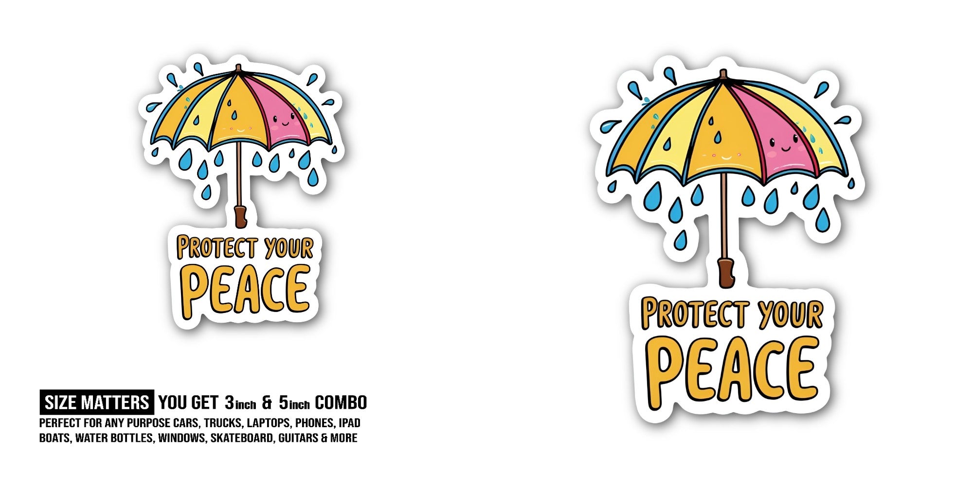 protect your peace umbrella Sticker, Waterproof Vinyl Decal Sticker Indoor Or Outdoor 2 (Pieces) 3" and 5"