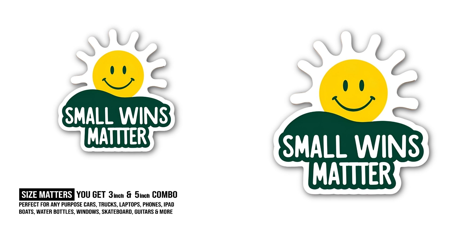 SMALL WINS MATTTER Sticker, Waterproof Vinyl Decal Sticker Indoor Or Outdoor 2 (Pieces) 3" and 5"