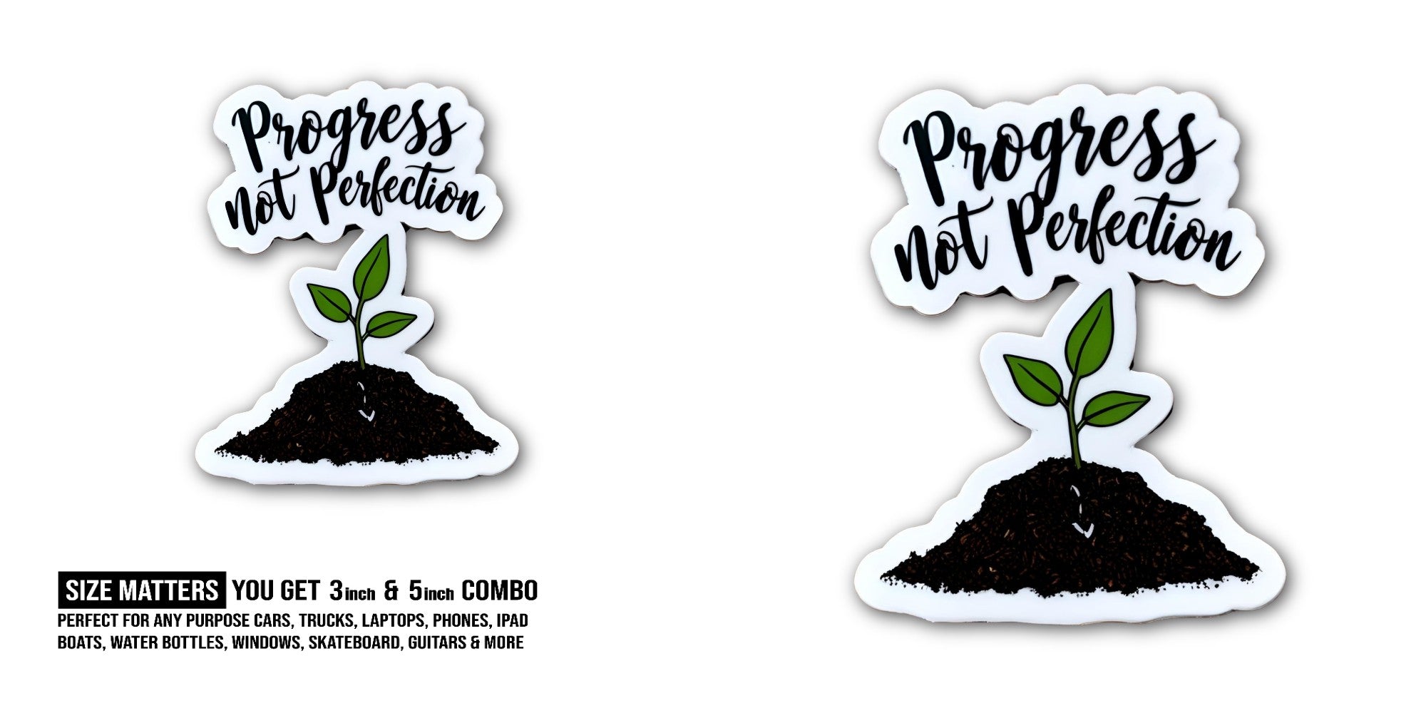Progress not Perfection Sticker, Waterproof Vinyl Decal Sticker Indoor Or Outdoor 2 (Pieces) 3" and 5"