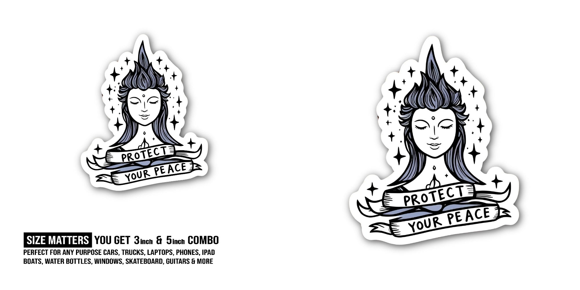 PROTECT YOUR PEACE & GIRL Sticker, Waterproof Vinyl Decal Sticker Indoor Or Outdoor 2 (Pieces) 3" and 5"